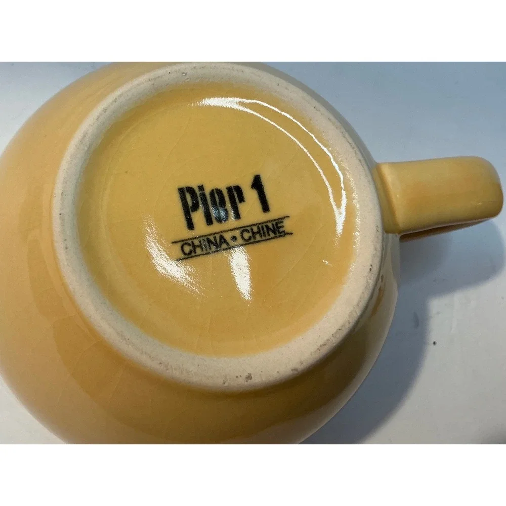Pier 1 Vintage Tea For One Stacking Teapot and Cafe Au Lait Mug Set Yellow Organ